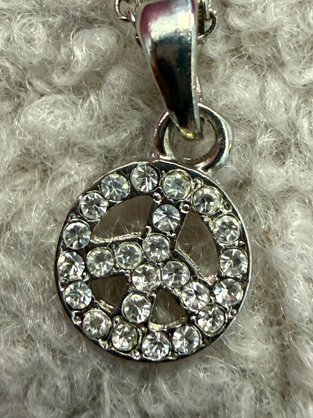 Crystal Peace Sign Pendant Necklace - Silver Tone